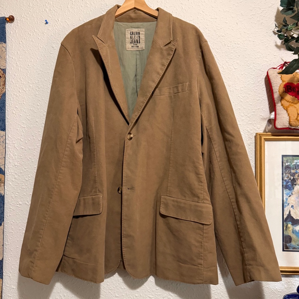 Calvin‎ Klein Jeans Mens Blazer Jacket Two Button Corduroy Tan XXL NWOT Camel